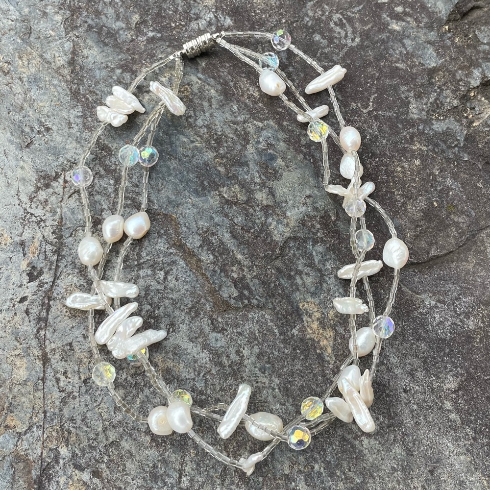 Vintage Pearl Crystal Fetish Choker Necklace